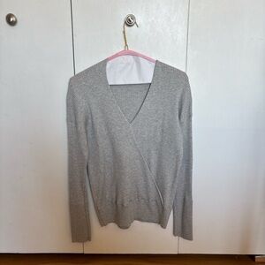 Elodie Light Gray Ribbed V-Neck Wrap Pullover